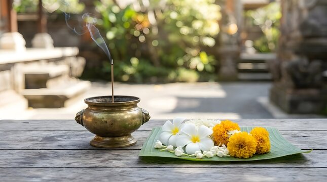 Ceremonial Incense And Flower Offering