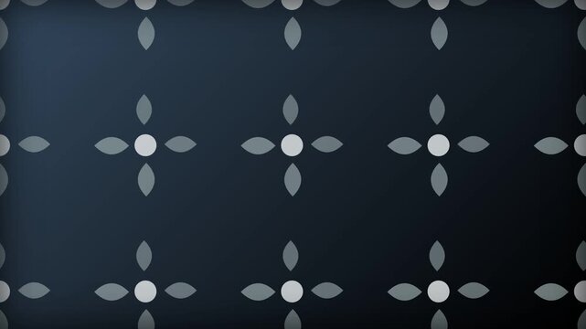 Geometric abstract pattern with symmetrical floral motifs on dark background
