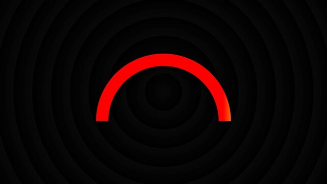 Abstract red semicircle on dark concentric circle background