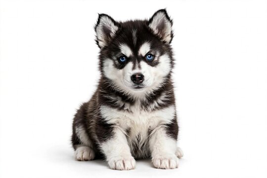 Cute pkg puppy siitting isolated on white background. 