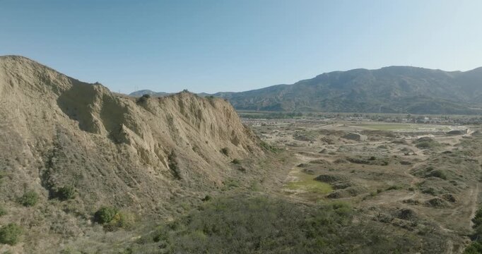 aerial view of badlands eroded hills