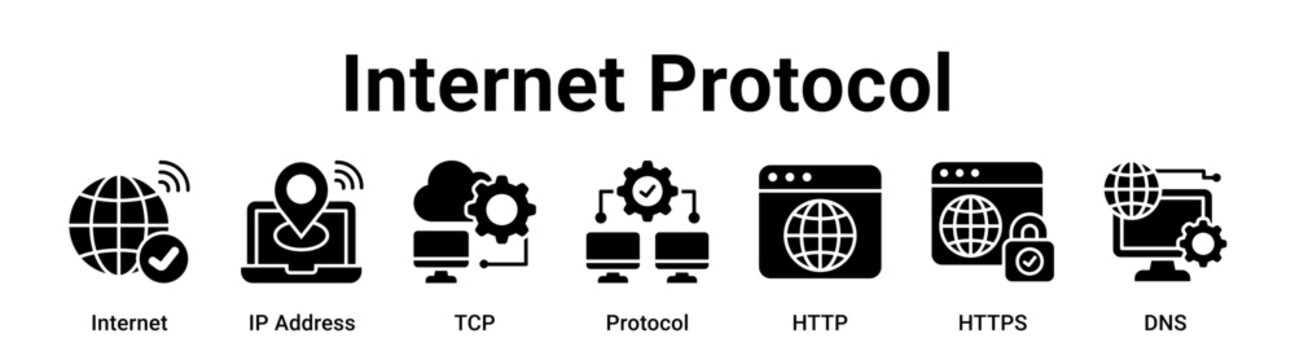 Internet Protocol web banner icon vector illustration concept for technology with icon of Internet, IP Address, TCP, Protocol, HTTP.