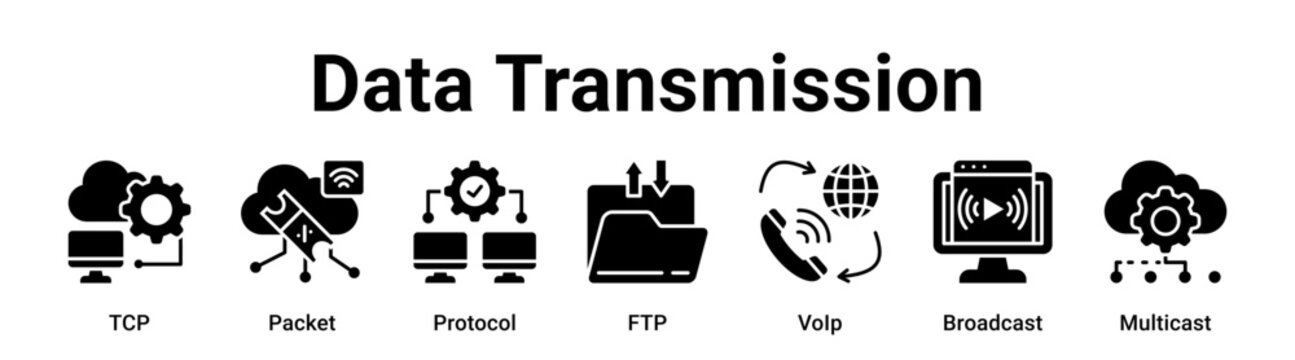 Data Transmission web banner icon vector illustration concept for technology with icon of TCP, Packet, Protocol, FTP, VoIp.