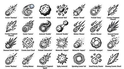 Collection of Space Objects and Celestial Bodies Icons © paseo