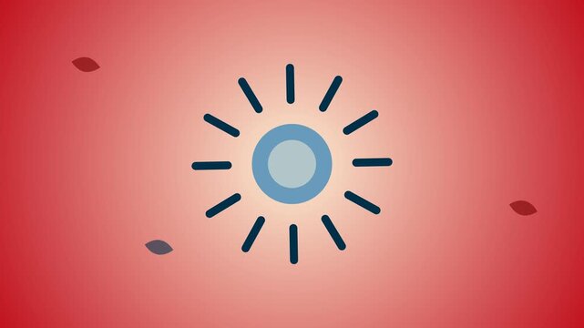 Abstract sun icon with rays on vibrant red background