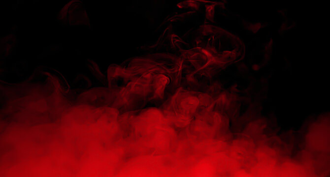 Abstract red smoke swirling on a black background, creating a dramatic atmospheric texture for backgrounds, overlays, energy, mystery, danger, fire, motion, and creative visual design projects.