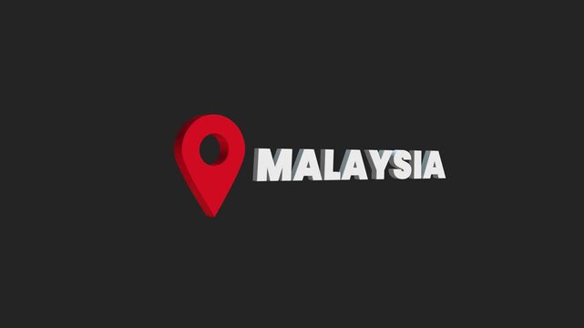 Malaysia location text with red map pin video animation loop