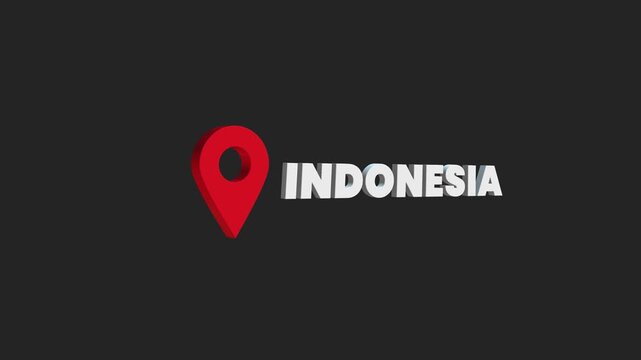 Indonesia country name with red map pointer animation video footage