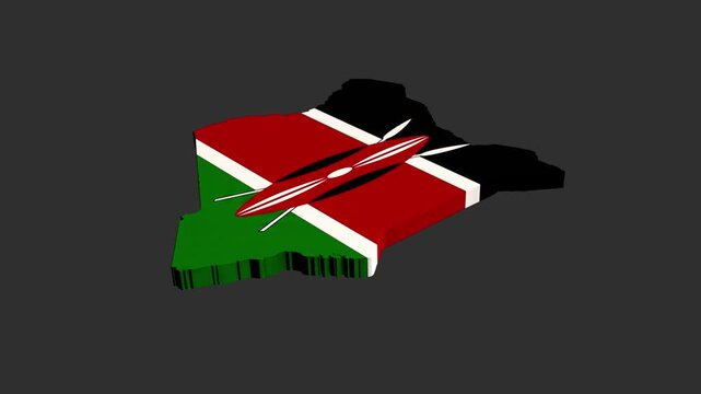 Rotating 3D map of Kenya featuring national flag design animation