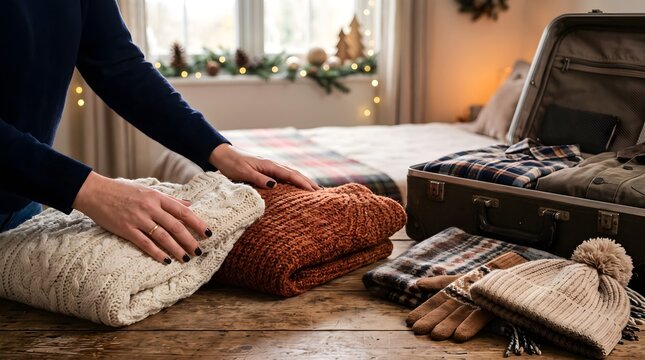 someone preparing warm clothes for winter