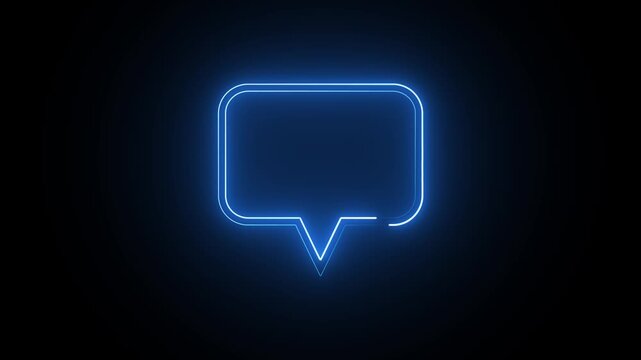 Glowing blue neon speech bubble sign blinking video footage