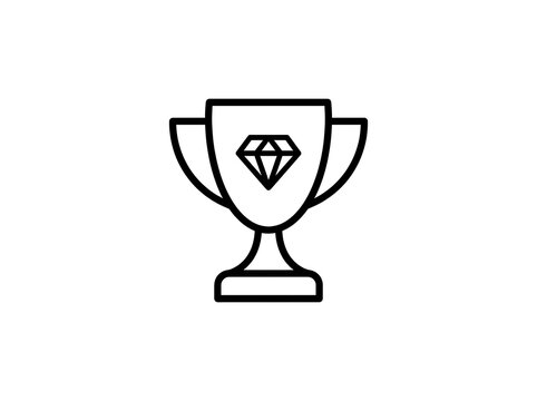 Outline trophy cup with diamond icon inside