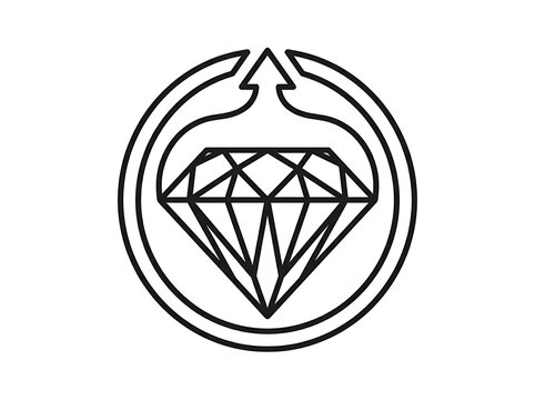 Diamond gemstone inside circular arrow loop symbol