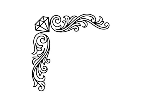 Elegant black decorative corner scroll with gemstone