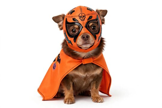 Chihuahua Dog Dressed as a Mexican Wrestler Lucha Libre.