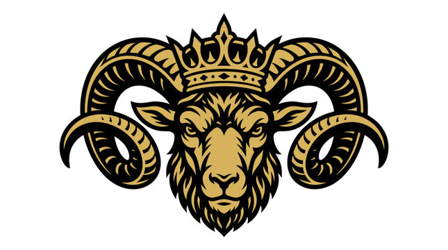 Majesty ram head wearing a gold crown on white background