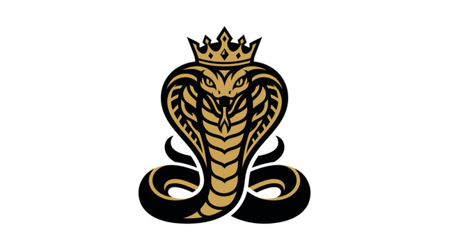 King cobra snake wearing a crown in gold and black vector style