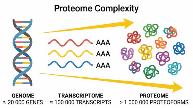 Proteome complexity diagram from genome and transcriptome flow