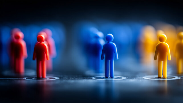 Grouped human figures arranged in separate segments represent demographic distribution and market segmentation.
