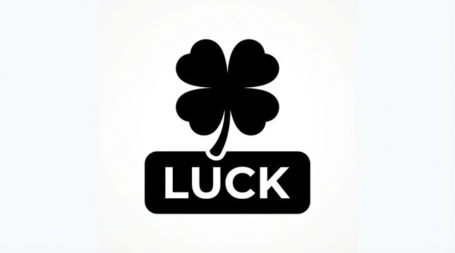 Black and white illustration of a four leaf clover above the word luck