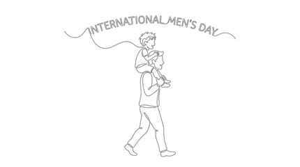 Fototapeta premium Father Carrying Son on Shoulders, International Men's Day Line Art