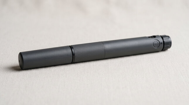 Injection pen details show precise design without a brand or dosage