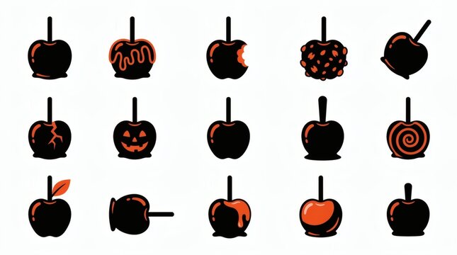 Black And Orange Two Tone Flat Vector Halloween Candy Apple Shapes Collection

