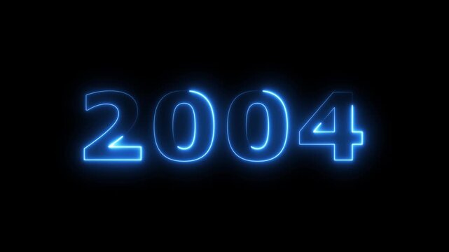 top ten countdown neon light bright glowing numbers from 10 to 1 seconds and HAPPY NEW YEAR 2004.  blue Neon Countdown on dark background. Running dynamic light Numbers animated for intros