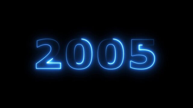 top ten countdown neon light bright glowing numbers from 10 to 1 seconds and HAPPY NEW YEAR 2005.  blue Neon Countdown on dark background. Running dynamic light Numbers animated for intros