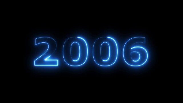 top ten countdown neon light bright glowing numbers from 10 to 1 seconds and HAPPY NEW YEAR 2006.  blue Neon Countdown on dark background. Running dynamic light Numbers animated for intros