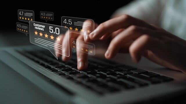 Customer centric review and rating system support product review, digital rating concept, and customer give good trust by visualizing people choice through stars and feedback content technology Marrow