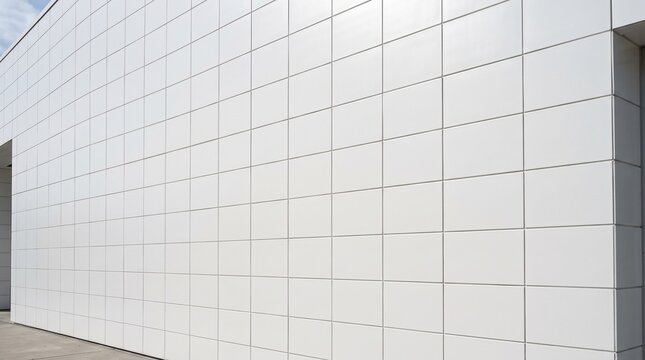 White modular architectural wall cladding panels on modern exterior building facade