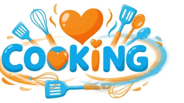Cooking logo design with kitchen utensils and heart icons