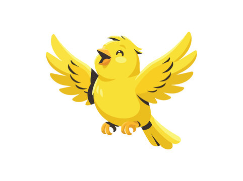 Flat Illustration of Yellow Canary Bird with Wings Spread