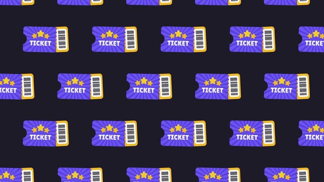 Vibrant seamless pattern of fun event tickets and barcode stubs on dark background