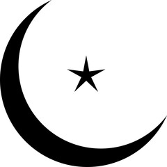 Black Crescent Moon with Star Symbol Graphic PNG Transparent Background © Mohammad