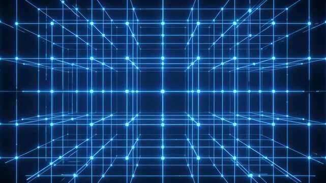 Cyberpunk neon perspective grid expanding in dark space