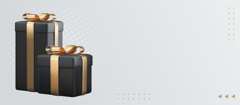 Realistic gift box with a gold ribbon and space for text