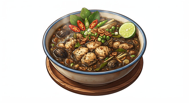 Indonesian Jakarta typical food - GABUS PUCUNG (fish dish made with snakehead fish and a thick, dark-black gravy flavored with kluwek)