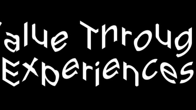 Lettering spelling value through experiences is arranged in a stylized artistic composition.
