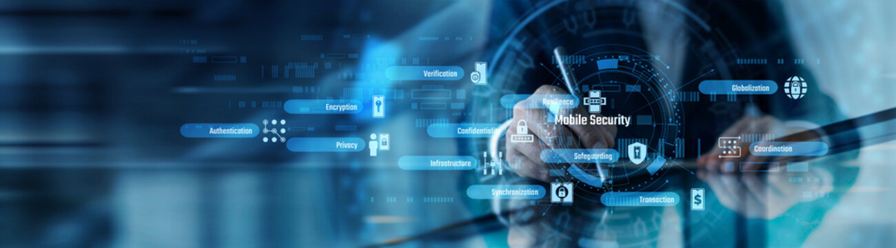 Cybersecurity Analyst working on tablet and vulnerability detection point of device protection. Mobile Security protocol evaluation and threat response configuration. Remote monitoring, authentication