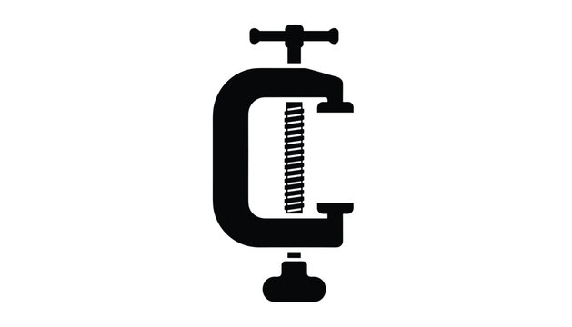 Solid black silhouette icon of a classic manual G clamp or C clamp carpentry tool on white background.
