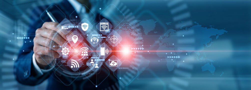 Systems hardware engineer point of view. IOT professional configuring smart device sensor network architecture. Modern wireless communication integration and digital home automation control.