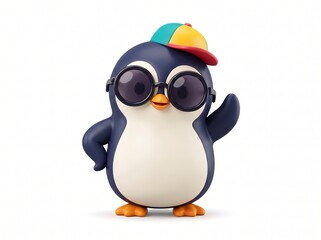Obraz premium Cute Penguin Wearing Sunglasses and Colorful Cap