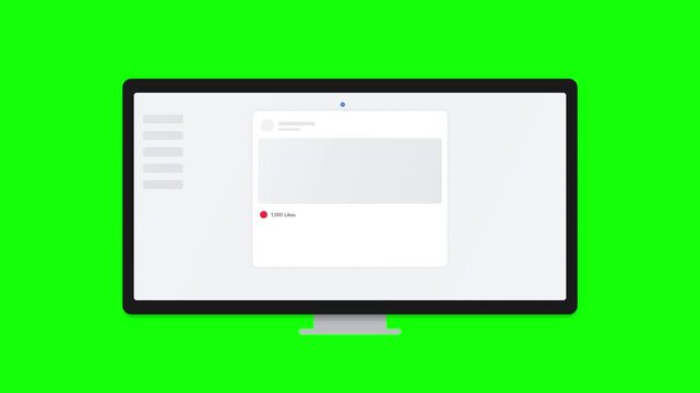 Computer Monitor Mockup Displaying Software Interface and Notifications on Green Screen Chroma Key Background.