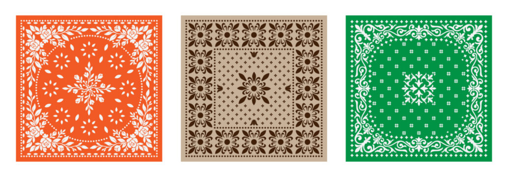 bandana scarf floral pattern ornament vintage kerchief square handkerchief print botanical flower leaf border design cloth fashion accessory style decorative background isolated elegant classic motif