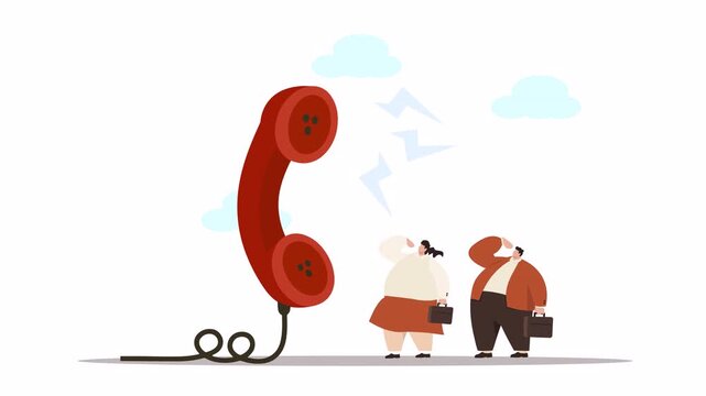 Stressed business people with vintage phone, communication problem concept