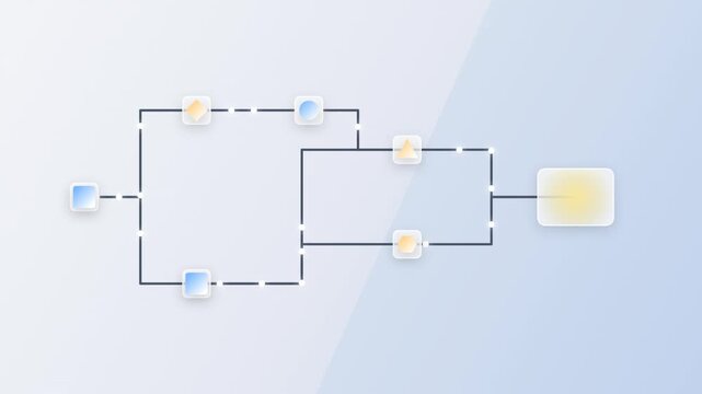 Abstract flowchart diagram with geometric shapes and connecting lines