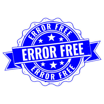 Blue error free badge with ribbon and text label