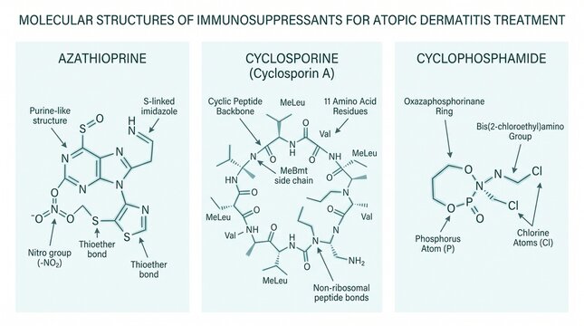 Molecular structures of immunosuppressants for dermatitis treatment